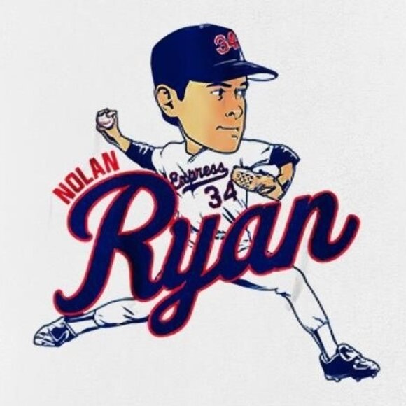 Nolan Ryan Texas Caricature Baseball Legend Sports Fan Graphic T-Shirt 166 - Picture 2 of 5